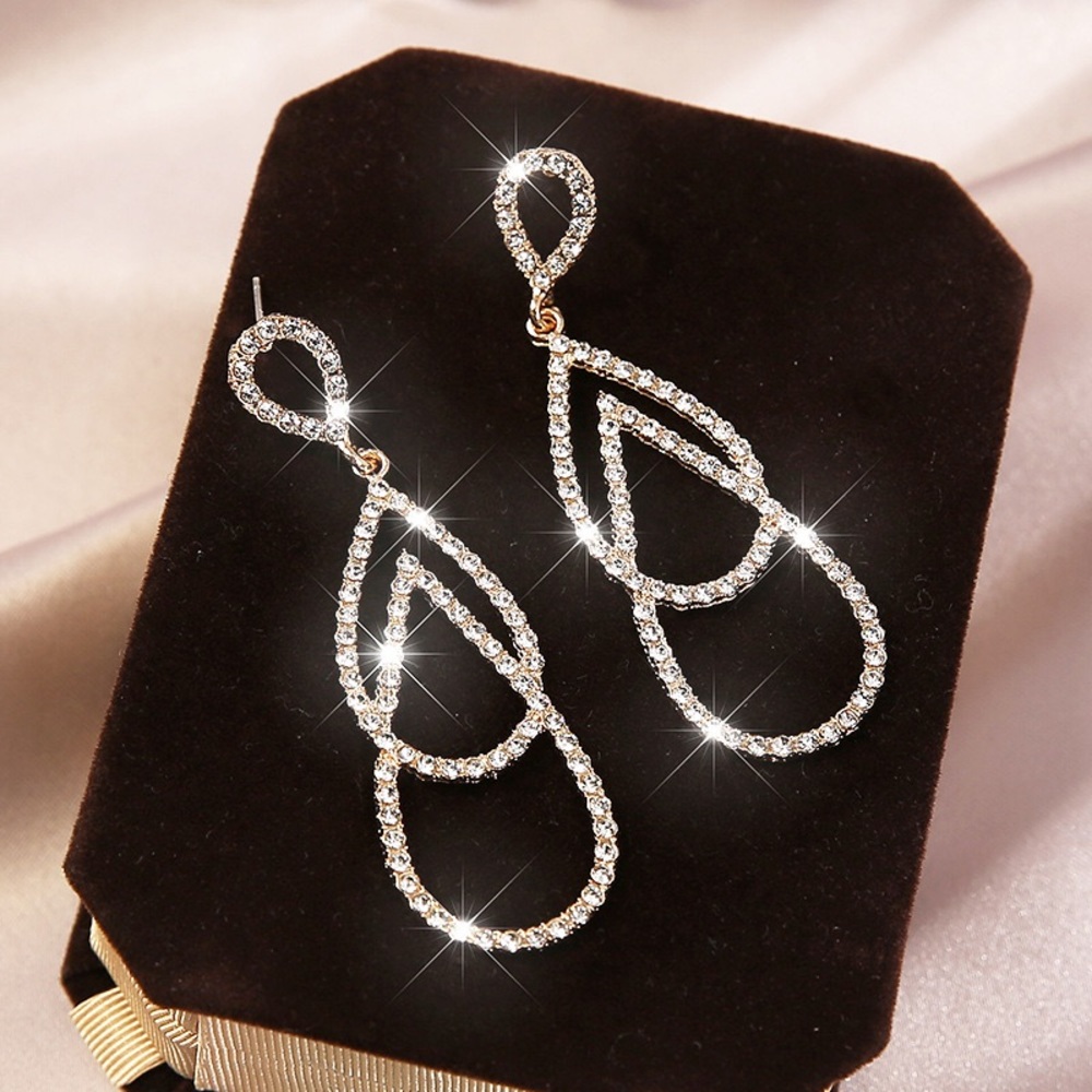 Rhinestone Double Teardrop Earrings